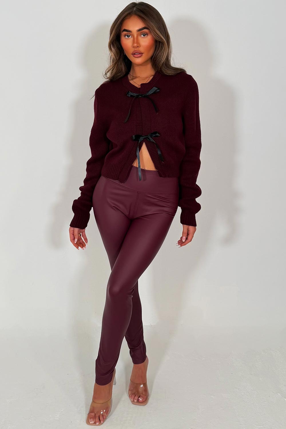 Burgundy Cardigan with Bow Tie Detail | Xtralitty