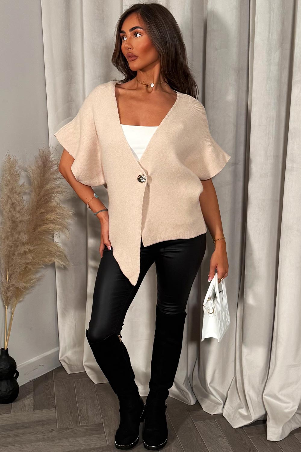 Beige Cape Cardigan with Gold Button | Xtralitty