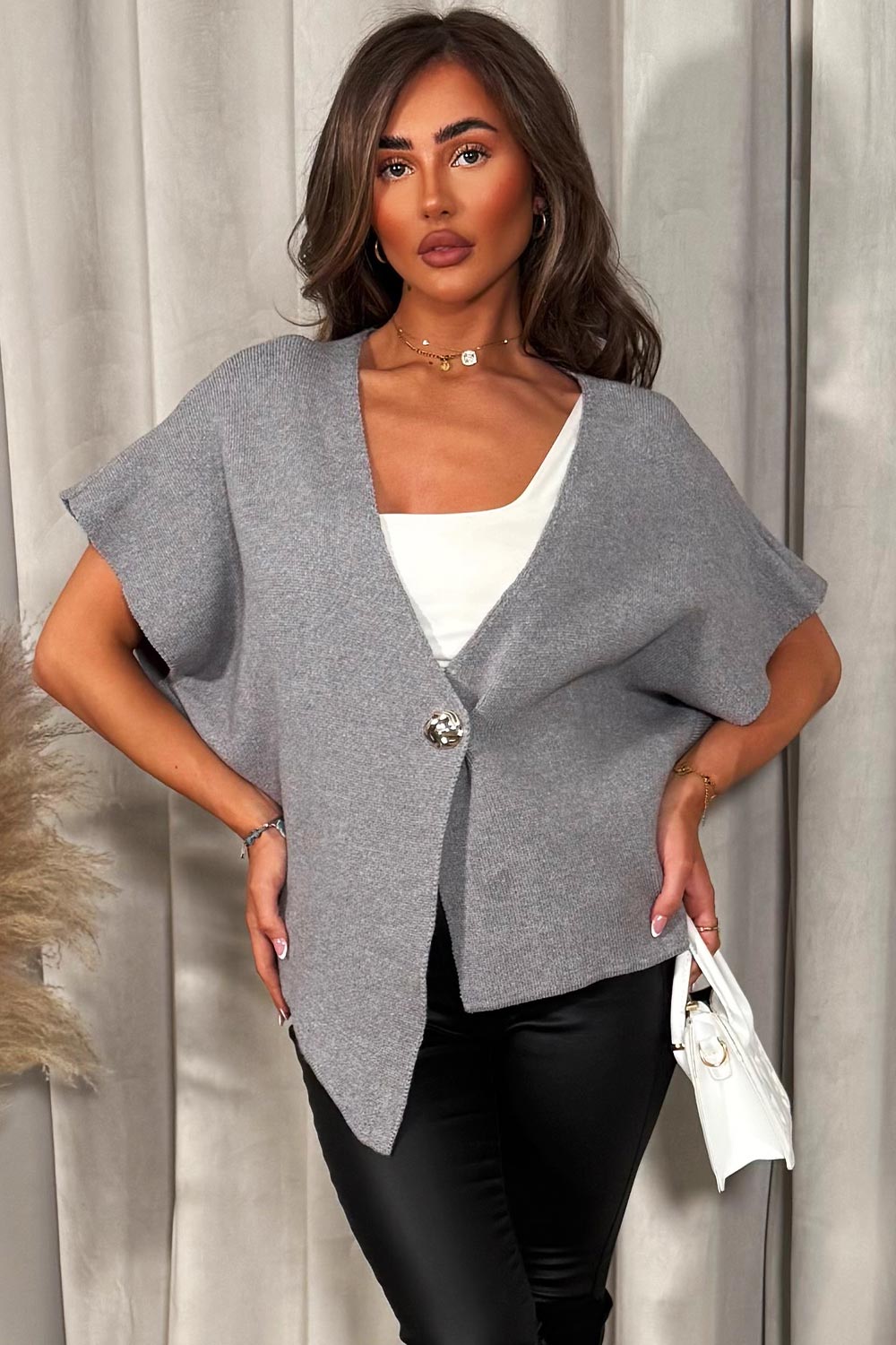 Grey Cape Cardigan with Gold Button | Xtralitty