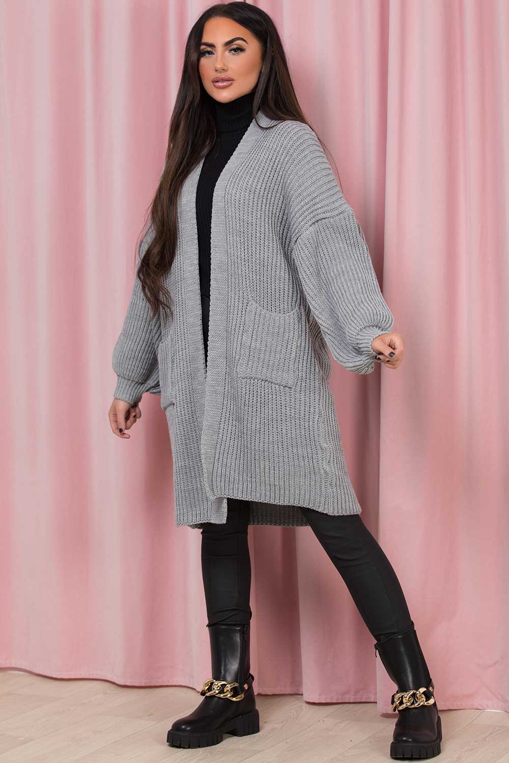 Grey Oversized Cardigan with Pockets | Xtralitty