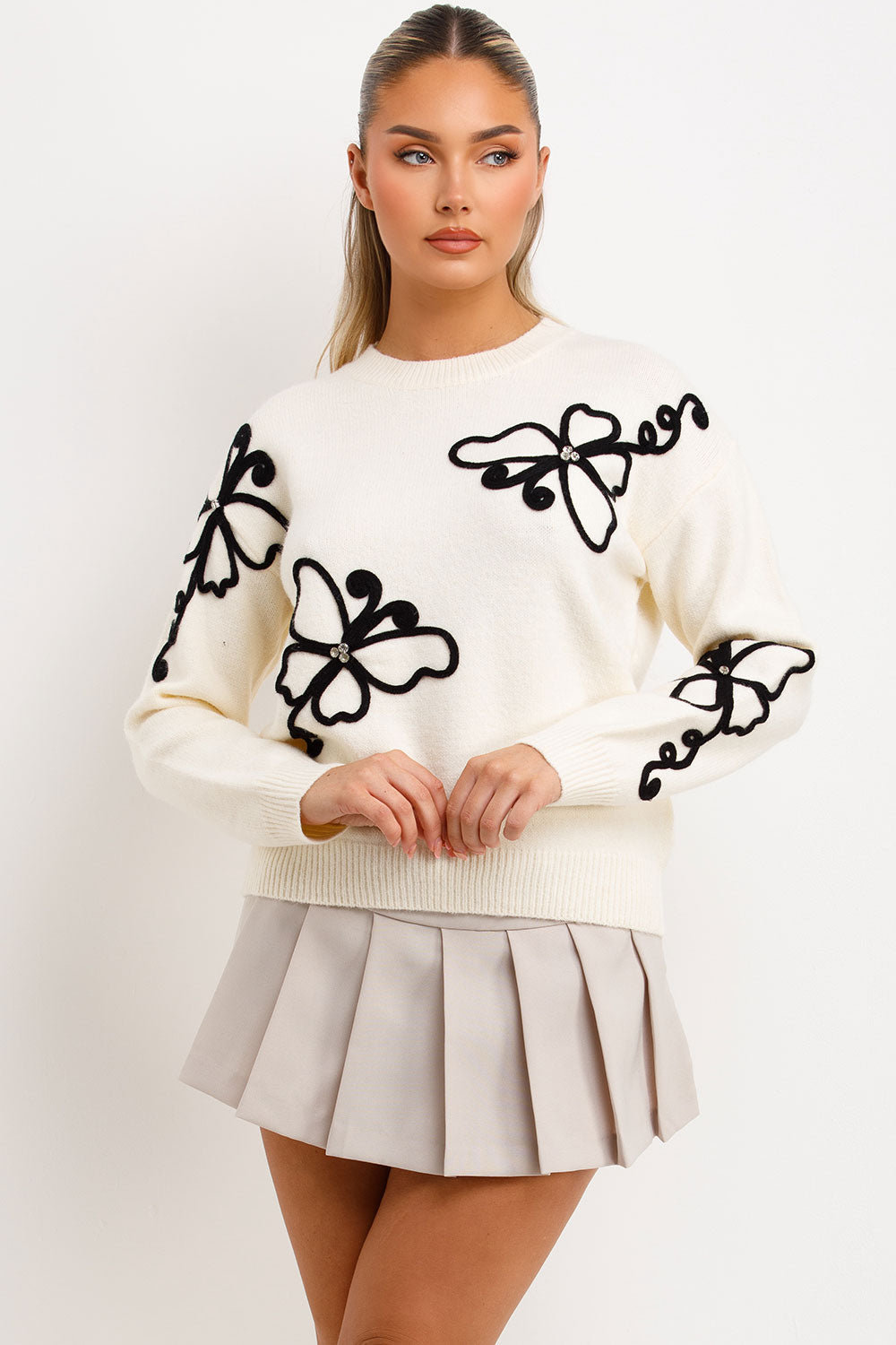 Knitted Jumper with Diamanties Butterfly Embroid | Xtralitty