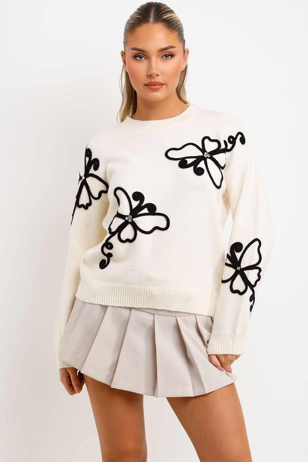 Knitted Jumper with Diamanties Butterfly Embroid | Xtralitty