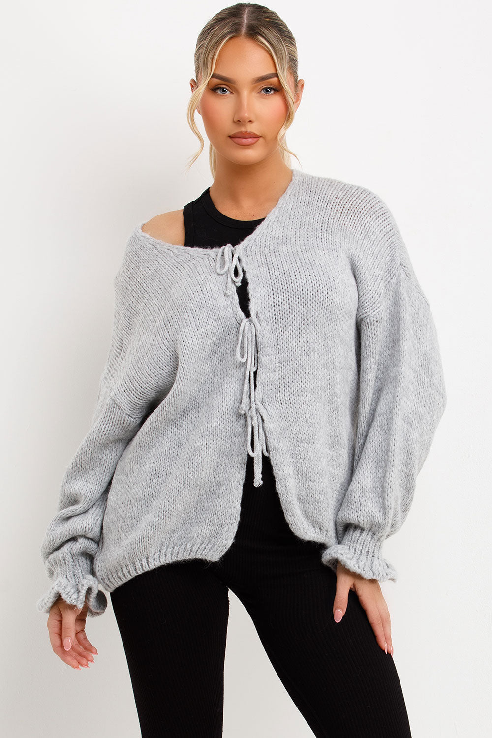 Knitted Cardigan with Tie Front Grey | Xtralitty