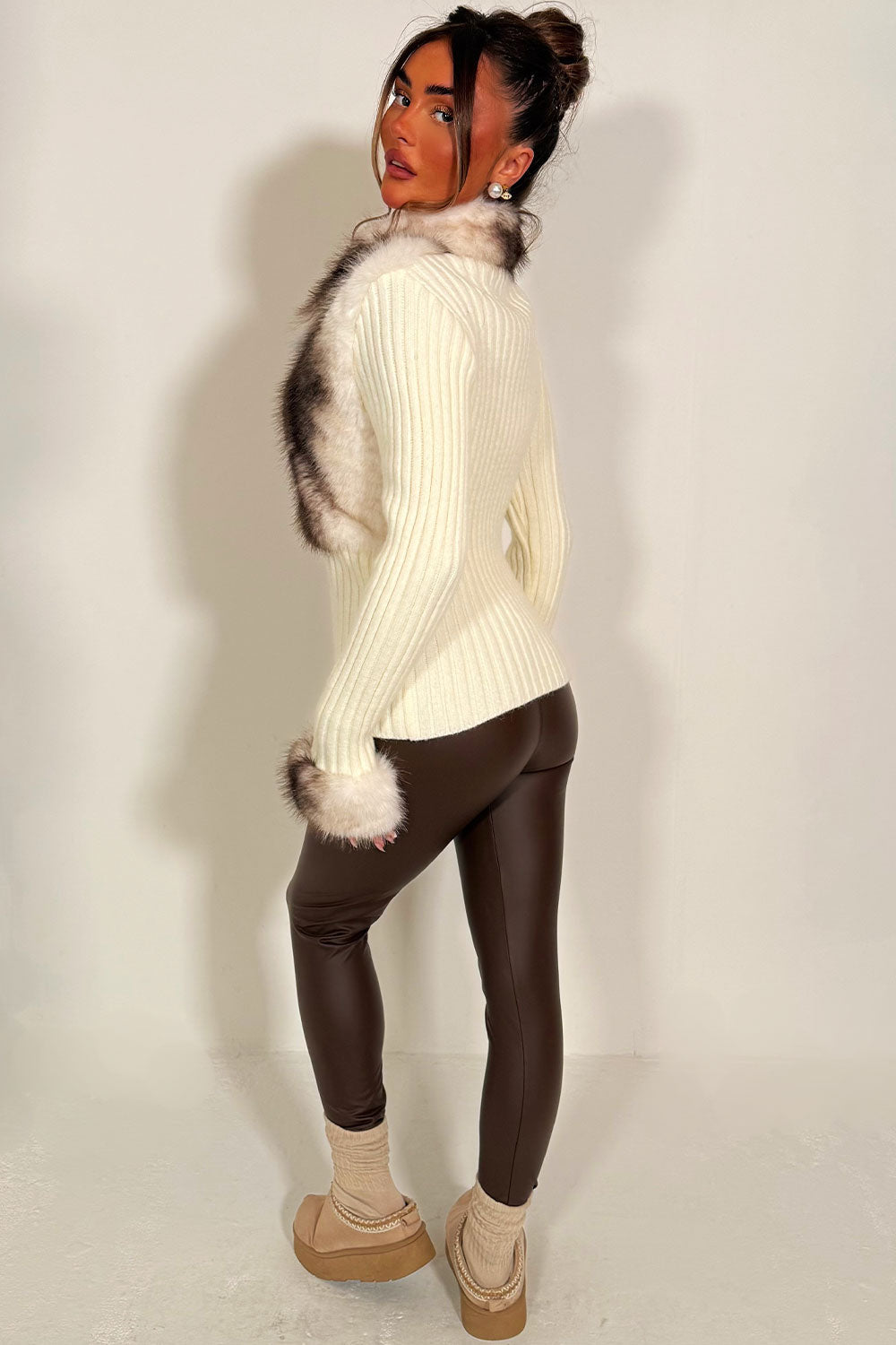 Faux Fur Cardigan Jumper White | Xtralitty