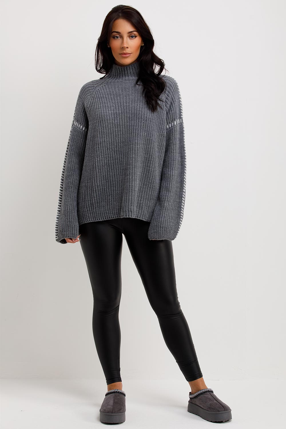 Oversized Knitted Jumper with Contrast Stitches | Xtralitty
