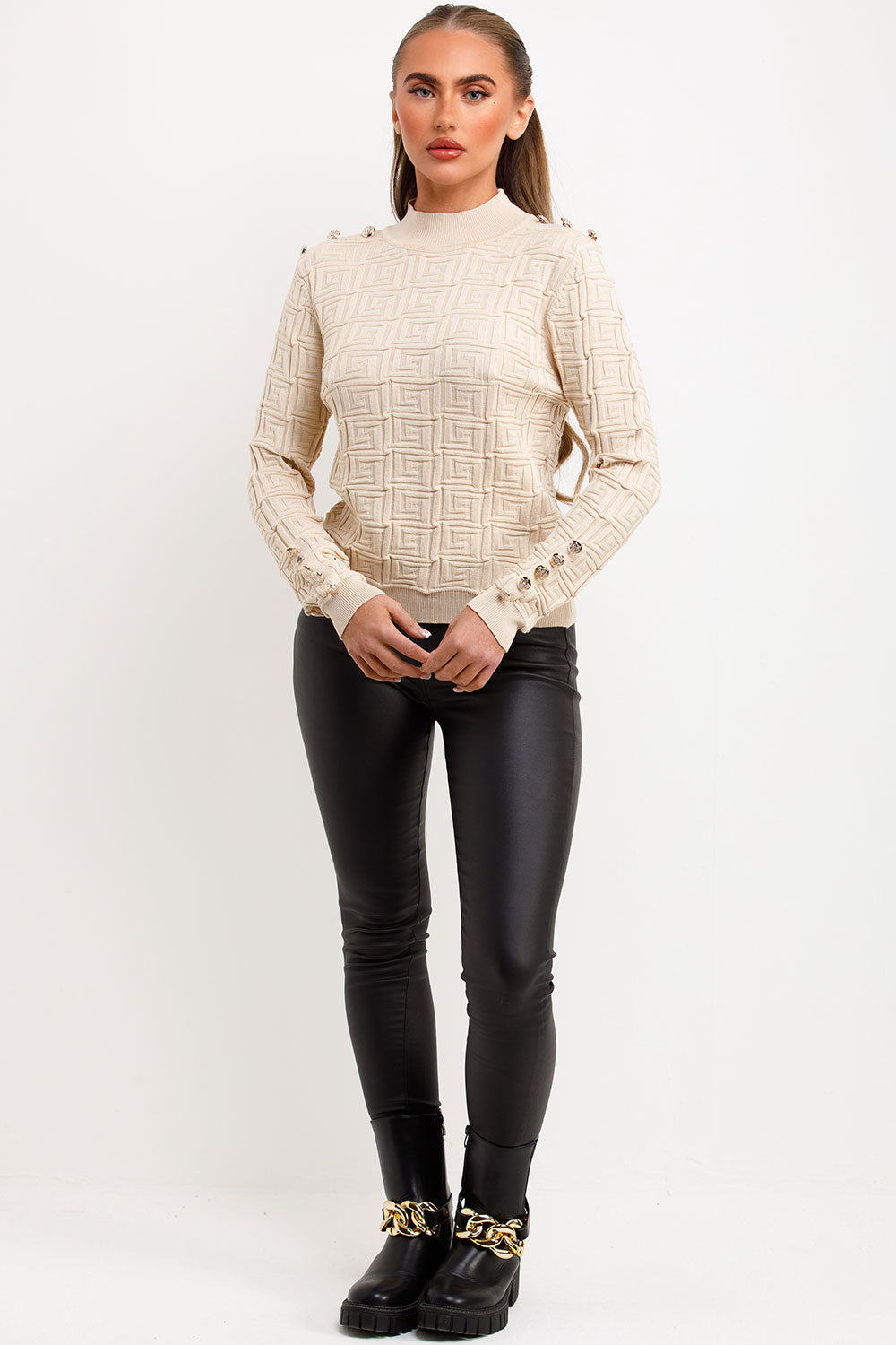 Jumper with Gold Buttons and Embossed Detailing | Xtralitty