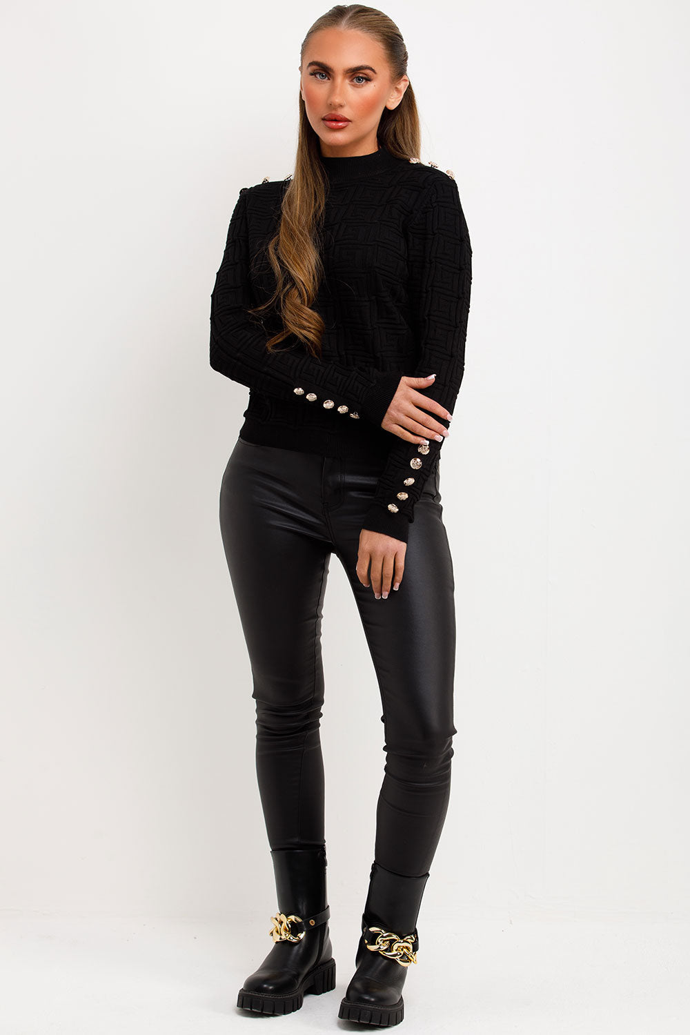 Jumper with Gold Buttons and Embossed Detailing | Xtralitty