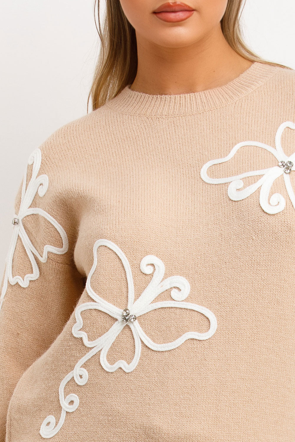 Knitted Jumper with Diamanties Butterfly Embroid | Xtralitty