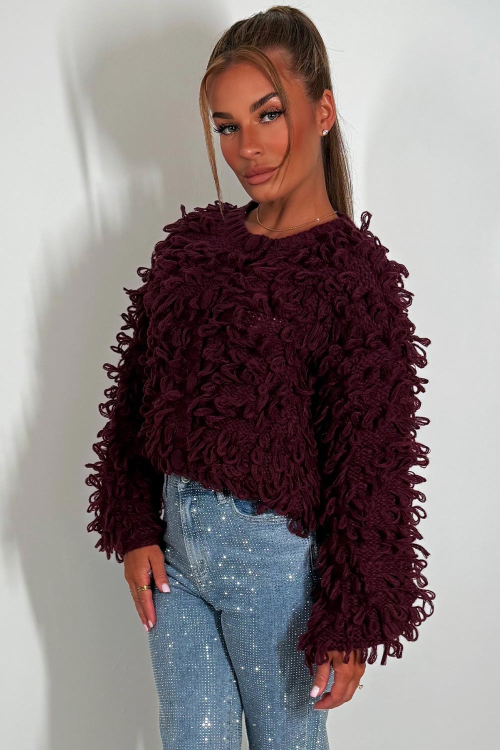 Knitted Cardigan Jumper with Shaggy Loop Fringe | Xtralitty
