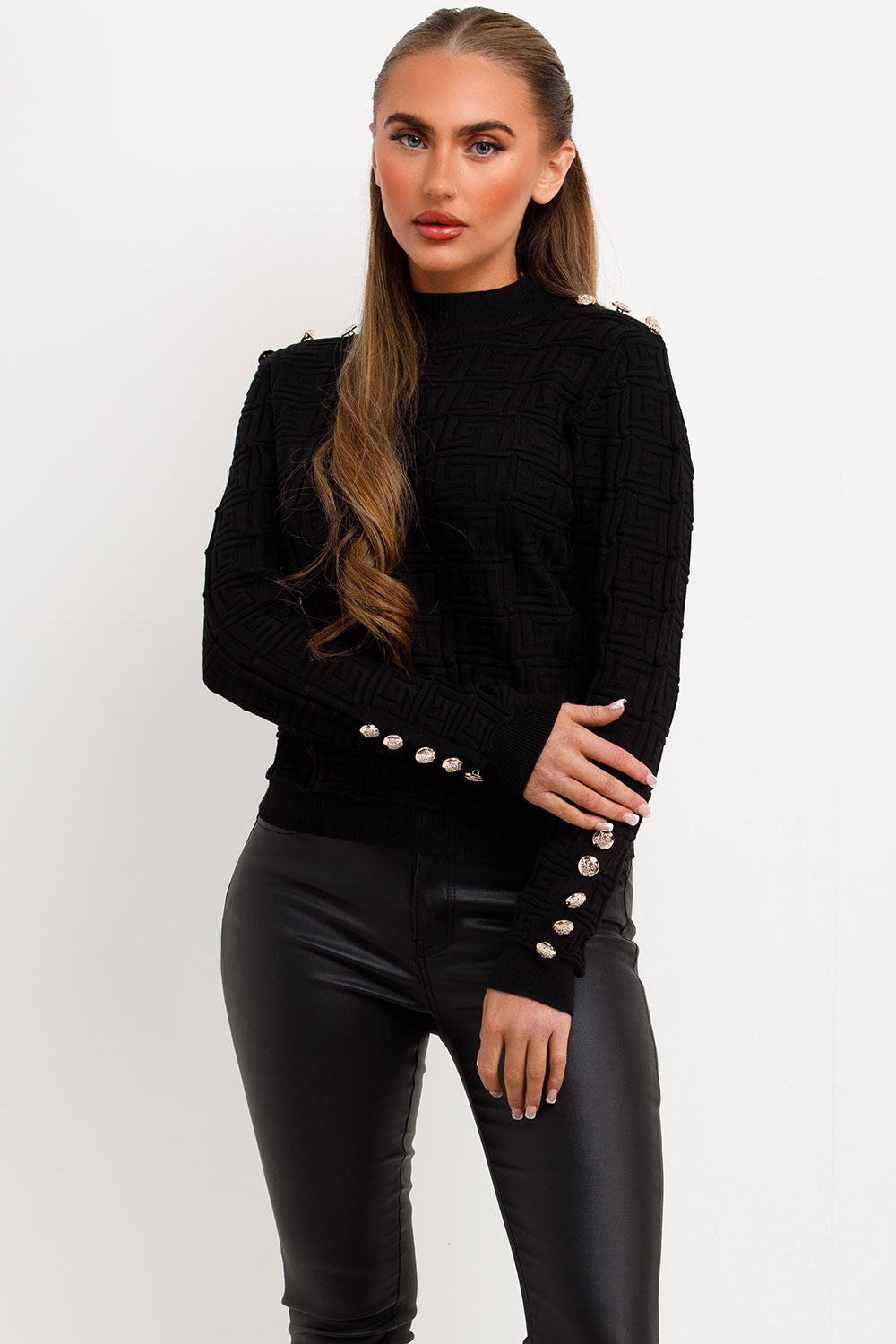 Jumper with Gold Buttons and Embossed Detailing | Xtralitty