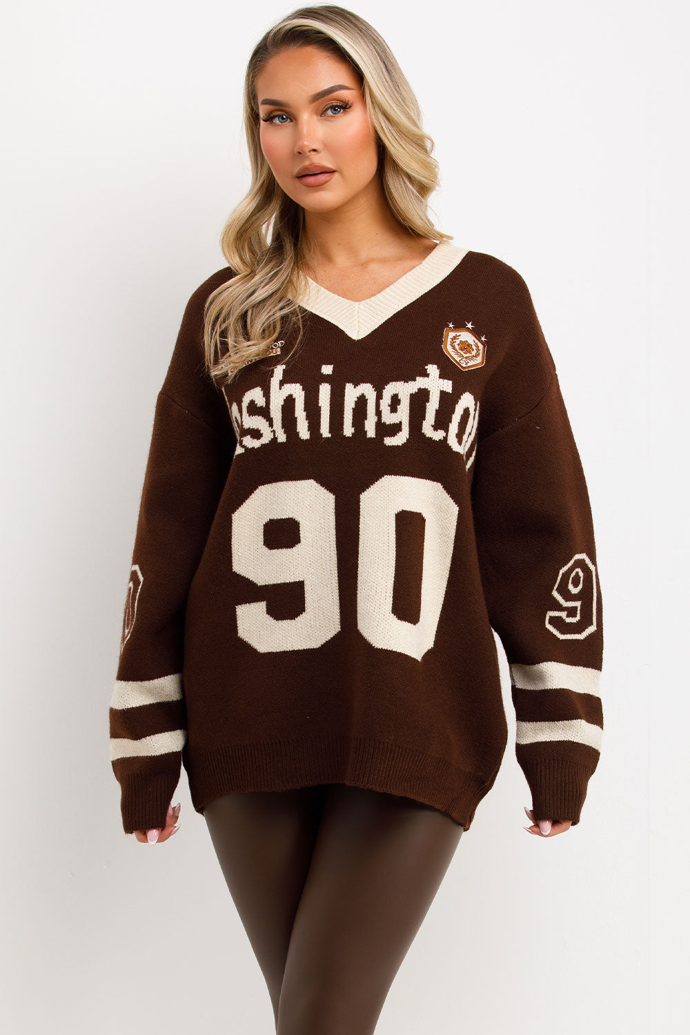 Knitted Jumper with Long Sleeves Oversized Brown | Xtralitty