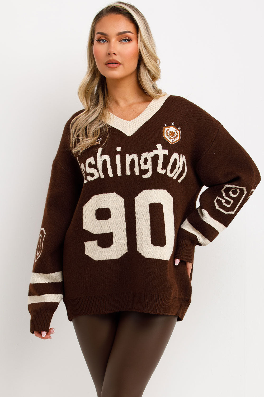 Knitted Jumper with Long Sleeves Oversized Brown | Xtralitty