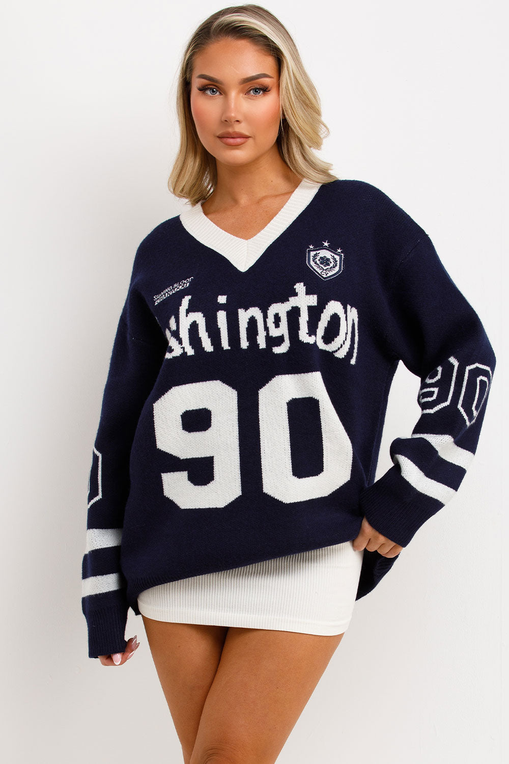 Knitted Jumper with Long Sleeves Oversized Navy | Xtralitty
