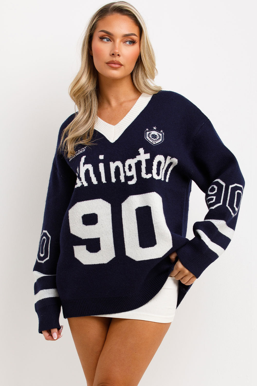 Knitted Jumper with Long Sleeves Oversized Navy | Xtralitty
