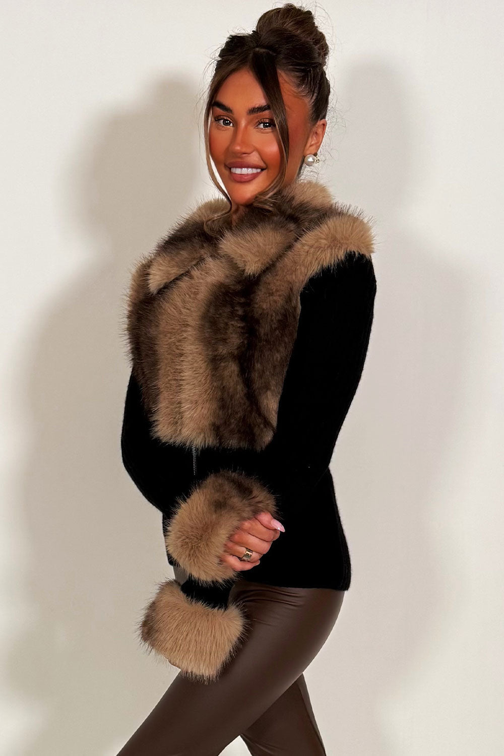 Faux Fur Cardigan Jumper Brown | Xtralitty