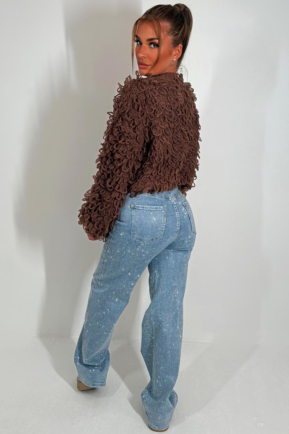 Knitted Cardigan Jumper with Shaggy Loop Fringe | Xtralitty