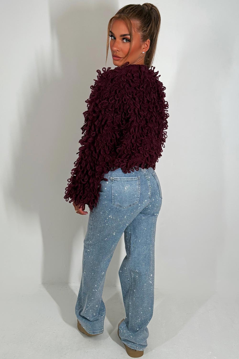 Knitted Cardigan Jumper with Shaggy Loop Fringe | Xtralitty