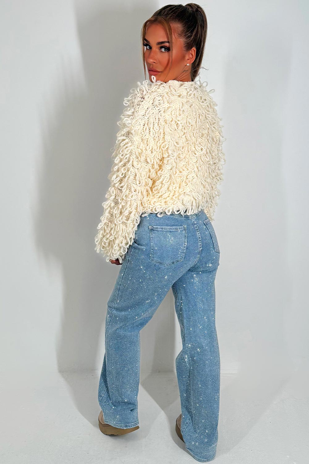 Knitted Cardigan Jumper with Shaggy Loop Fringe | Xtralitty