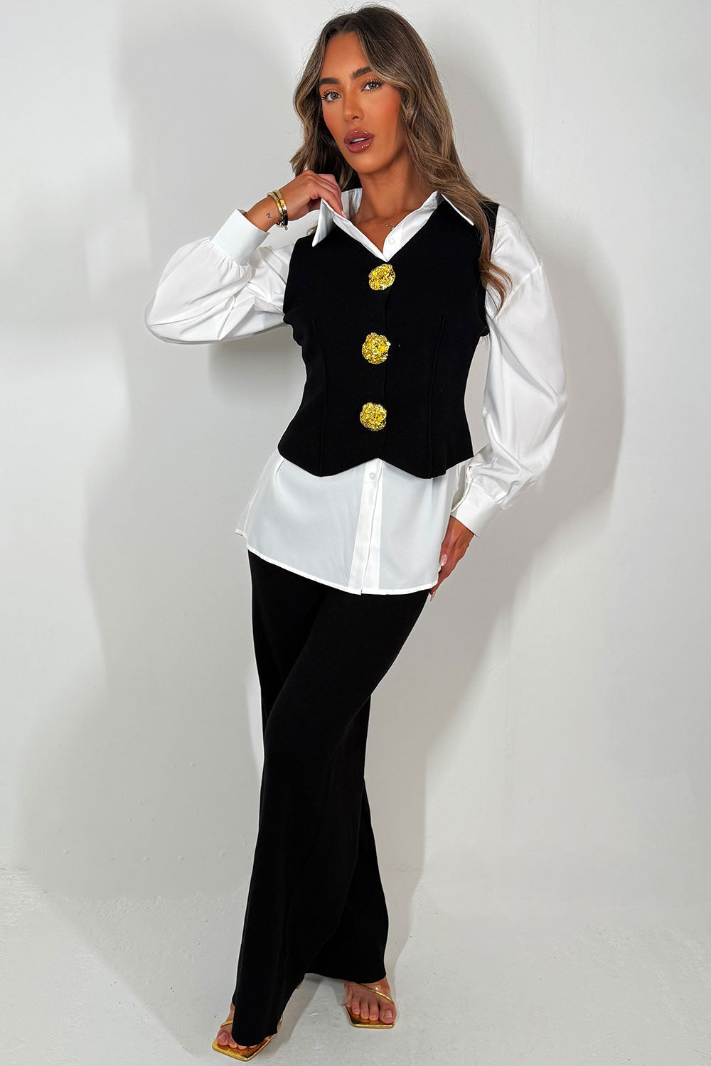 Gold Button Knitted Cardigan Shirt and Trouser 3 | Xtralitty