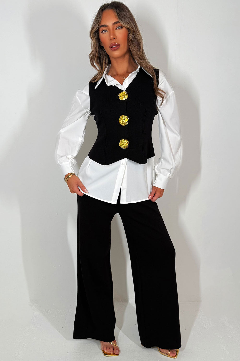 Gold Button Knitted Cardigan Shirt and Trouser 3 | Xtralitty