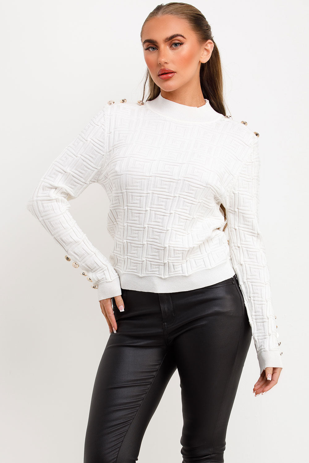 Jumper with Gold Buttons and Embossed Detailing | Xtralitty