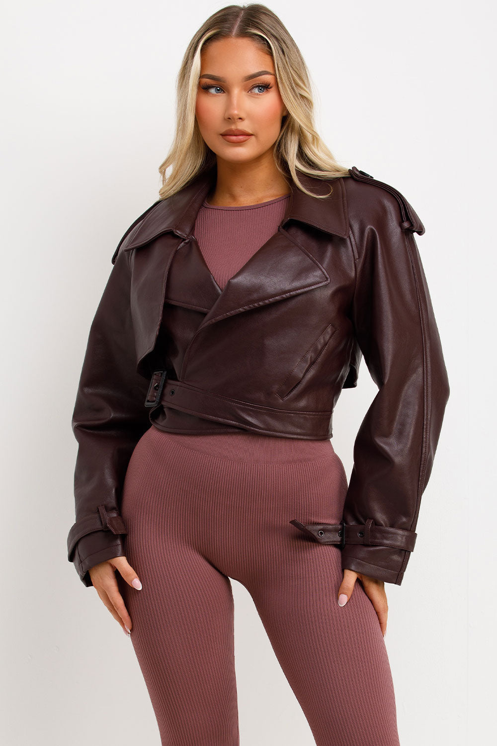 Burgundy Faux Leather Jacket with Tabs | Xtralitty