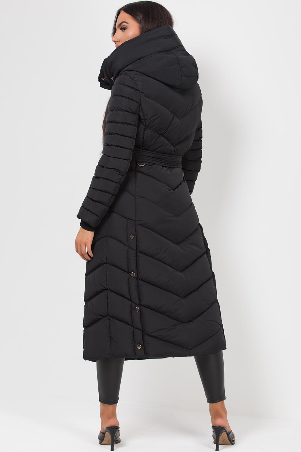 Long Puffer Down Coat with Belt Black | Xtralitty