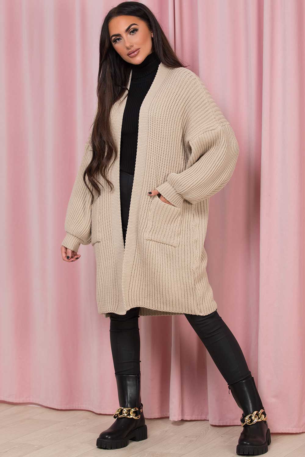 Beige Oversized Cardigan with Pockets | Xtralitty