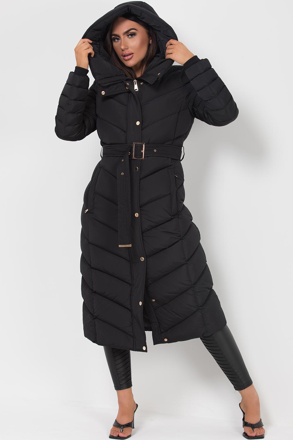 Long Puffer Down Coat with Belt Black | Xtralitty
