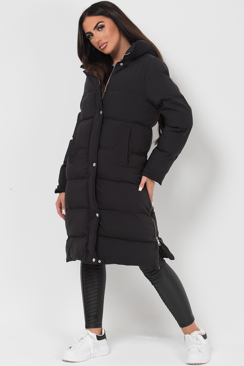 Long Puffer Coat with Side Zip Black | Xtralitty