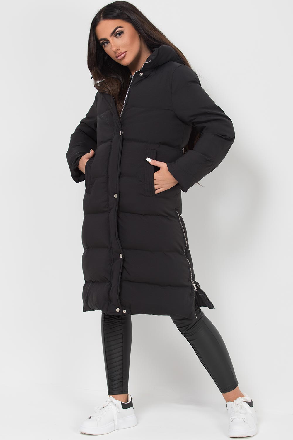 Long Puffer Coat with Side Zip Black | Xtralitty