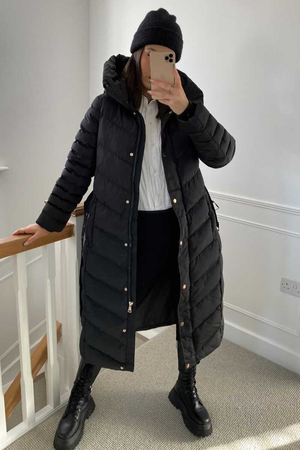Long Puffer Down Coat with Belt Black | Xtralitty