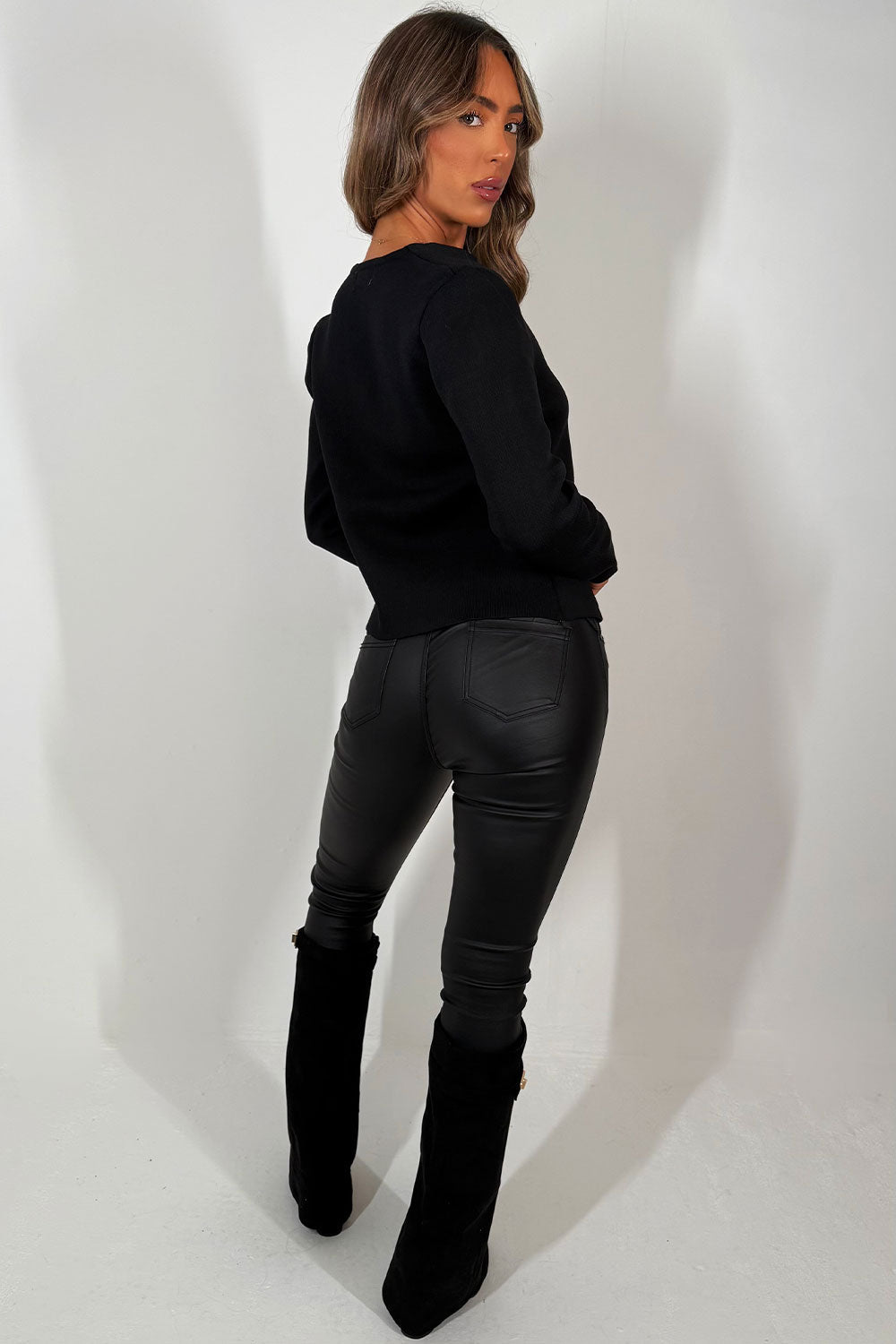 Black Long Sleeve Knitted Jumper with Gold Butto | Xtralitty