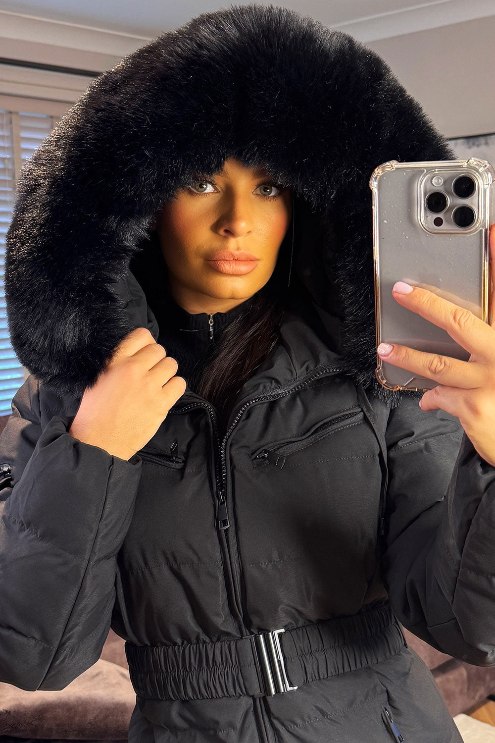 Longline Puffer Padded Coat with Fur Hood and Be | Xtralitty