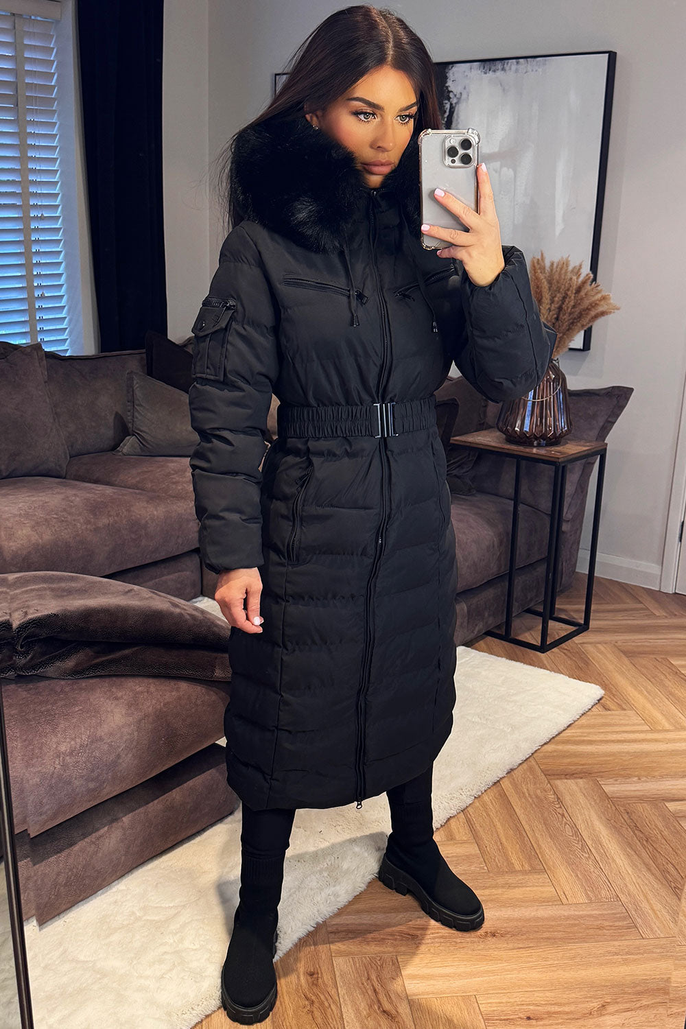 Longline Puffer Padded Coat with Fur Hood and Be | Xtralitty