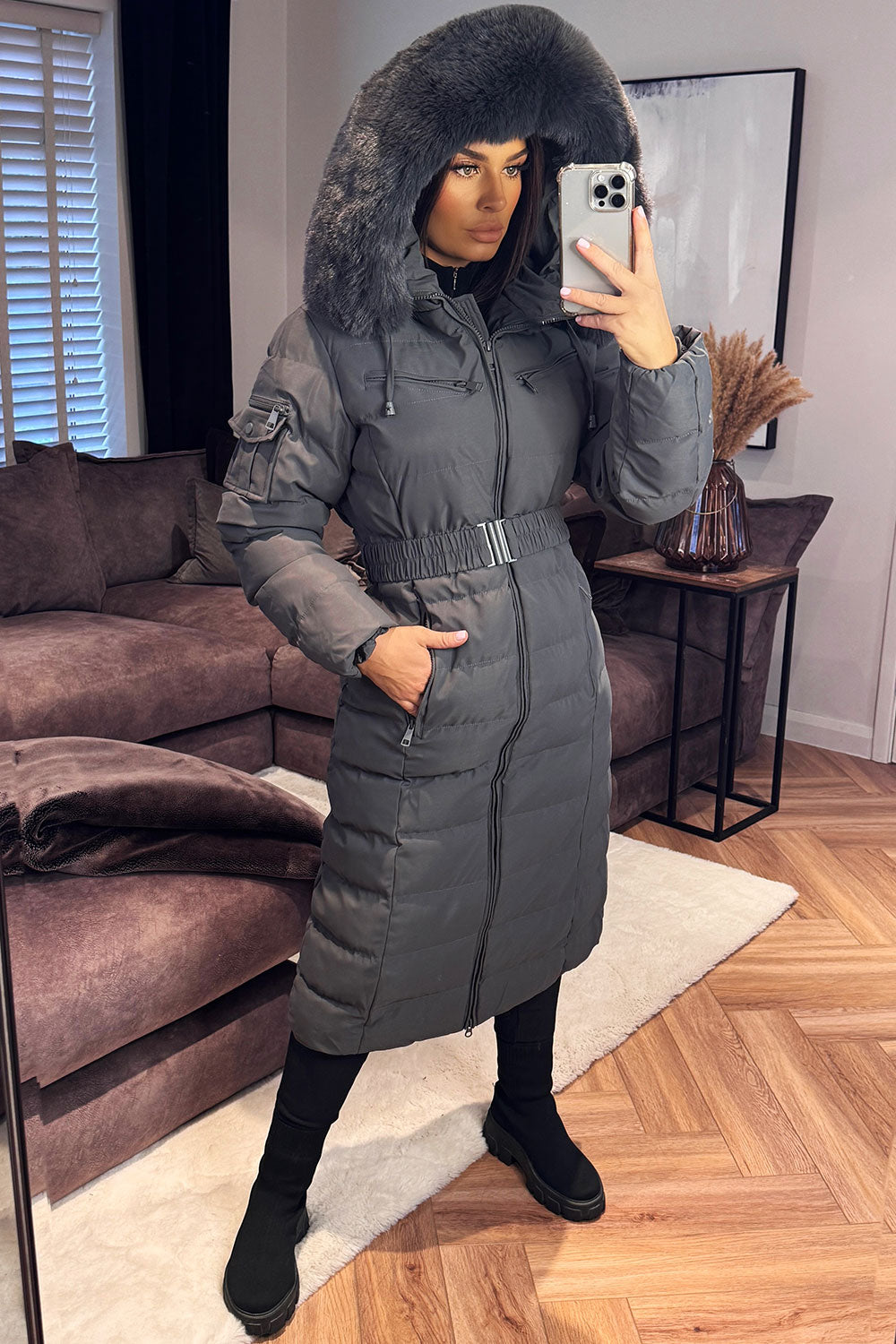 Longline Puffer Padded Coat with Fur Hood and Be | Xtralitty