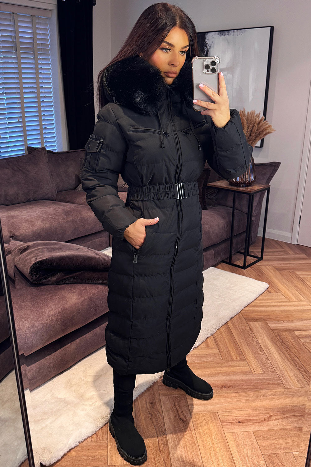Longline Puffer Padded Coat with Fur Hood and Be | Xtralitty