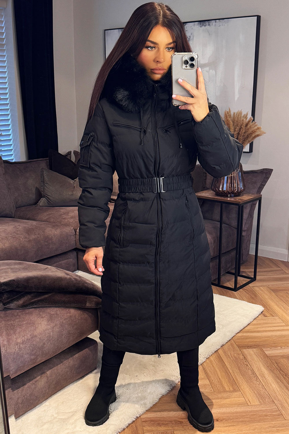 Longline Puffer Padded Coat with Fur Hood and Be | Xtralitty