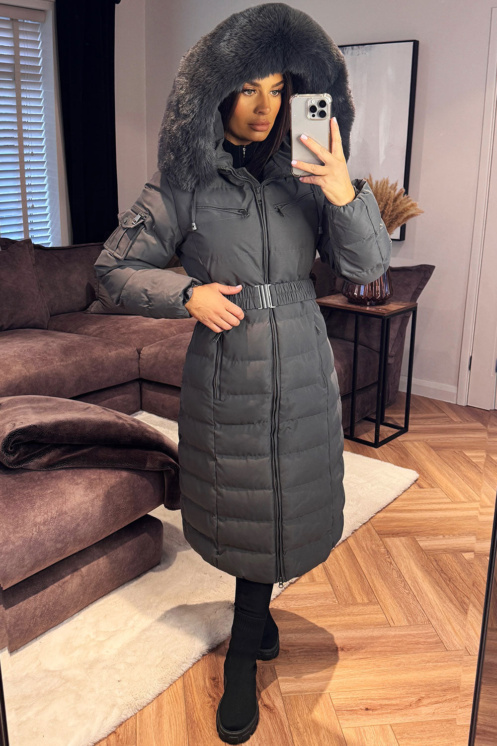 Longline Puffer Padded Coat with Fur Hood and Be | Xtralitty