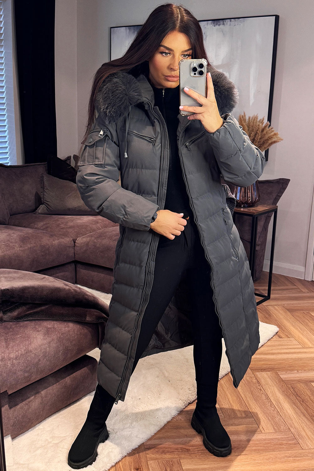 Longline Puffer Padded Coat with Fur Hood and Be | Xtralitty