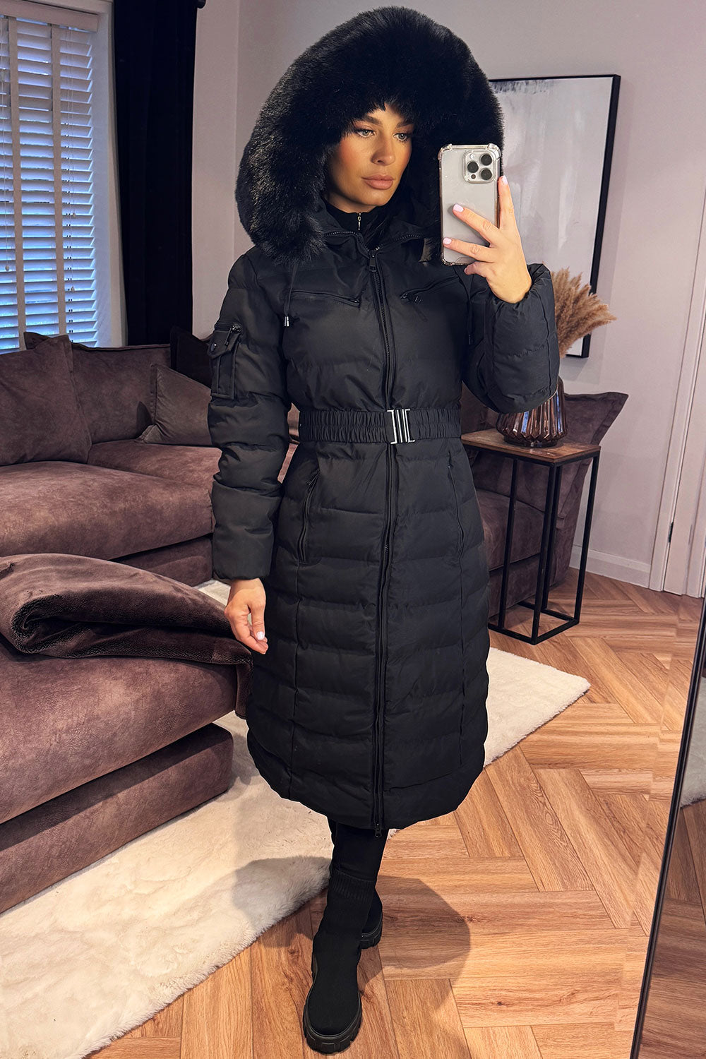 Longline Puffer Padded Coat with Fur Hood and Be | Xtralitty