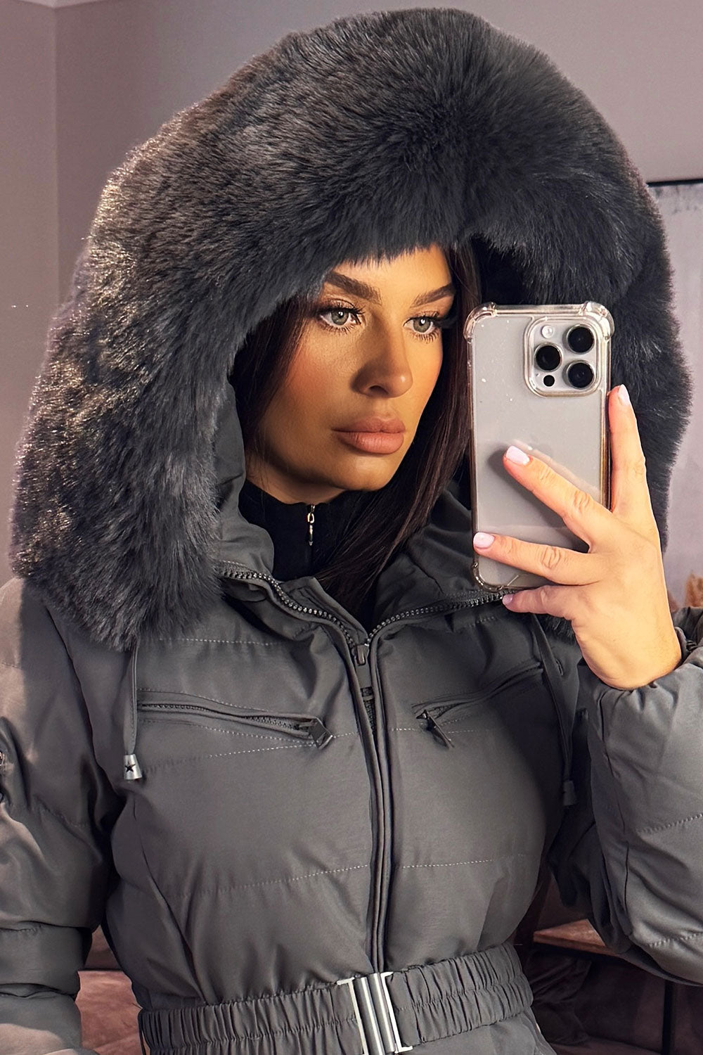 Longline Puffer Padded Coat with Fur Hood and Be | Xtralitty