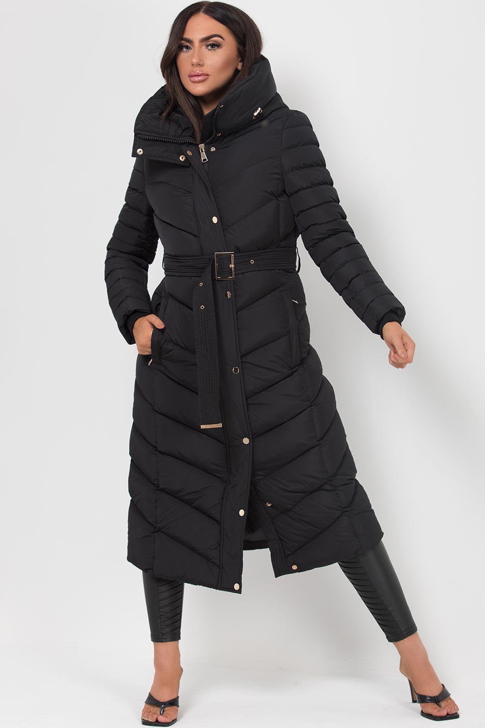 Long Puffer Down Coat with Belt Black | Xtralitty