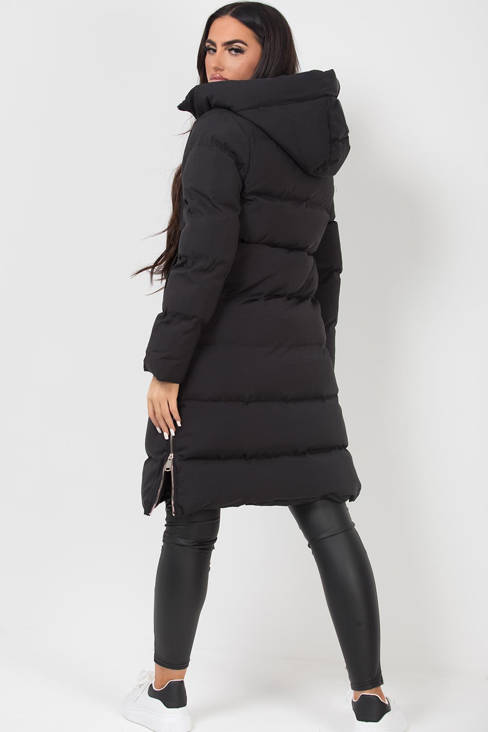 Long Puffer Coat with Side Zip Black | Xtralitty