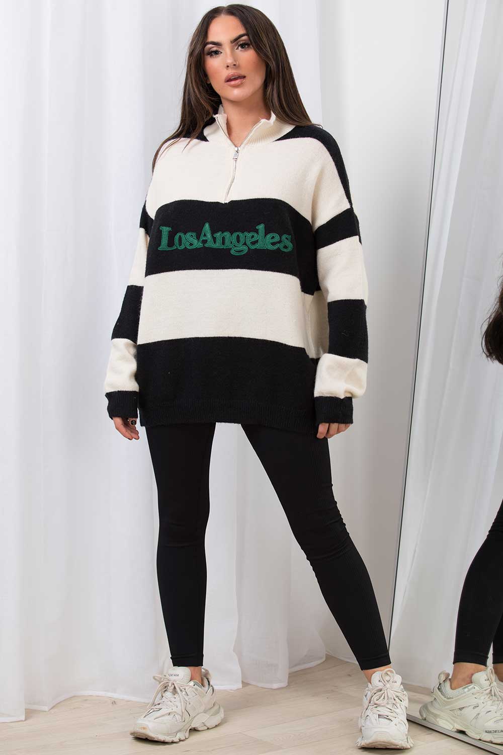Half Zip Stripe Jumper with Los Angeles Slogan B | Xtralitty