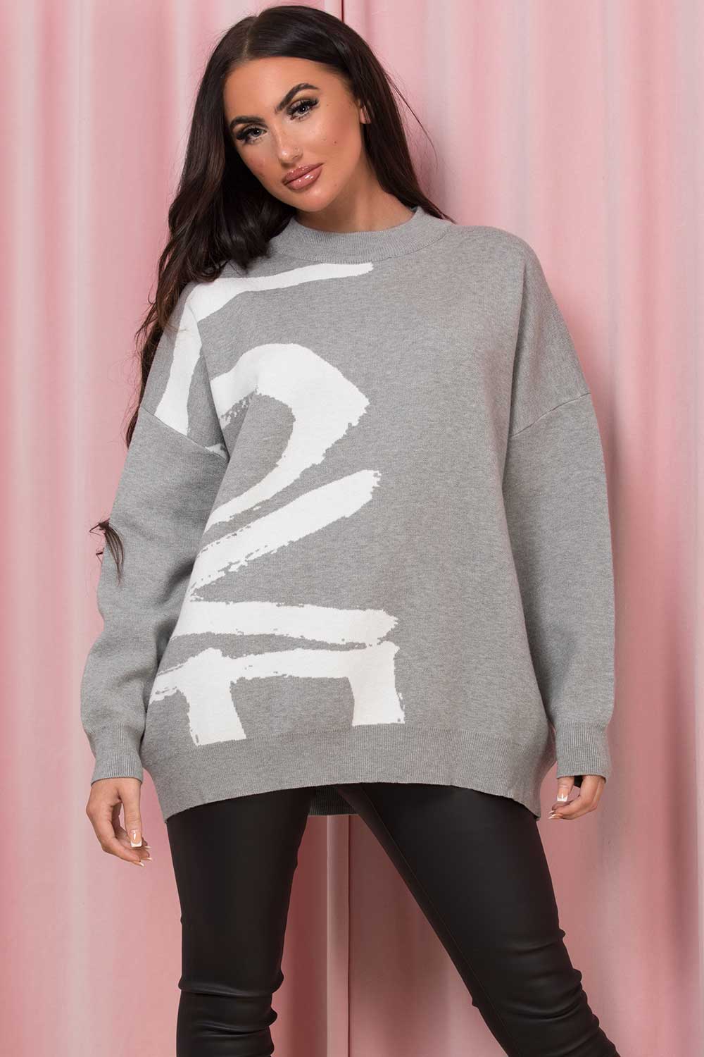 Oversized Jumper with Love Slogan Grey | Xtralitty