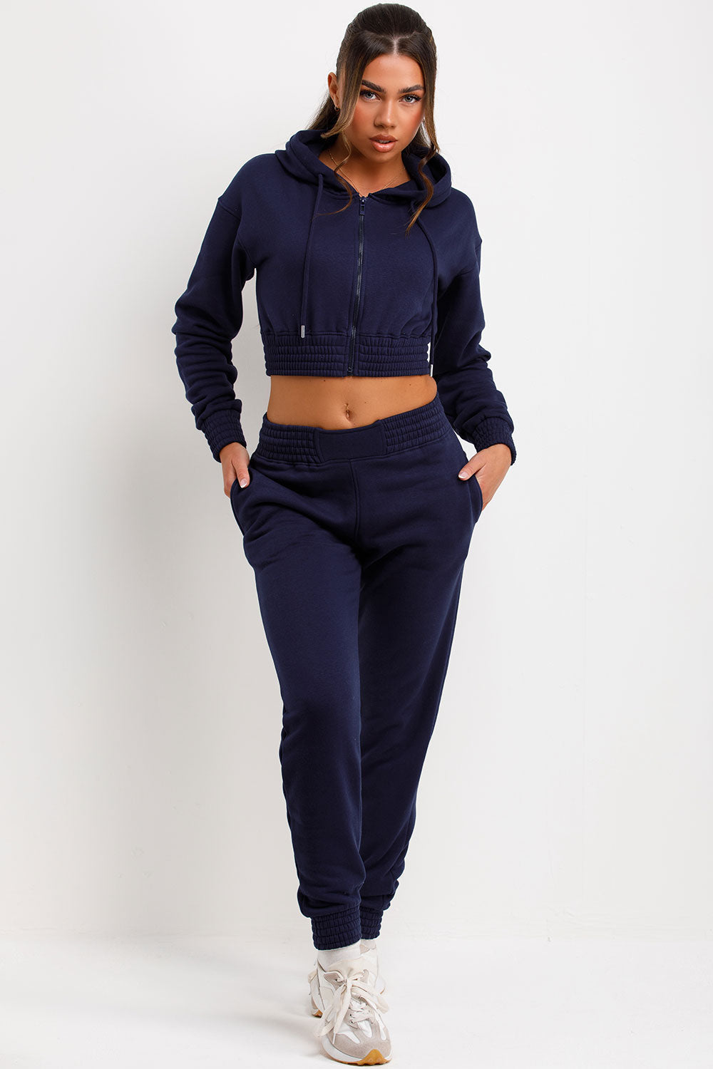Tracksuit with Zip Front Cropped Navy | Xtralitty