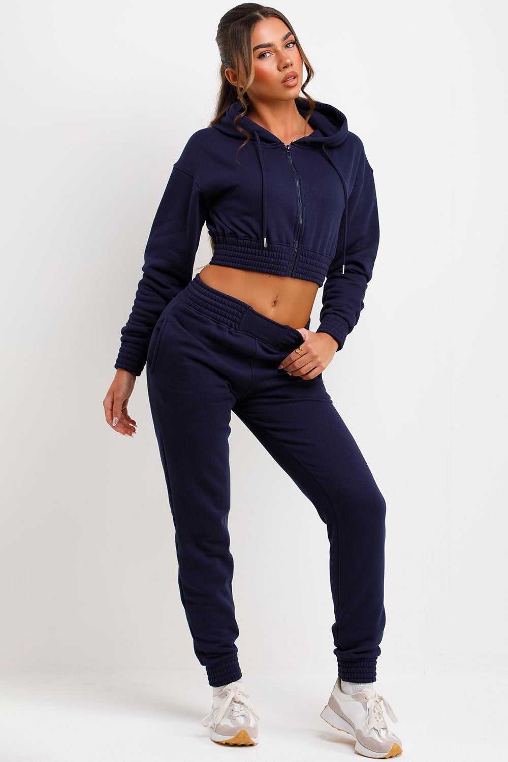 Tracksuit with Zip Front Cropped Navy | Xtralitty