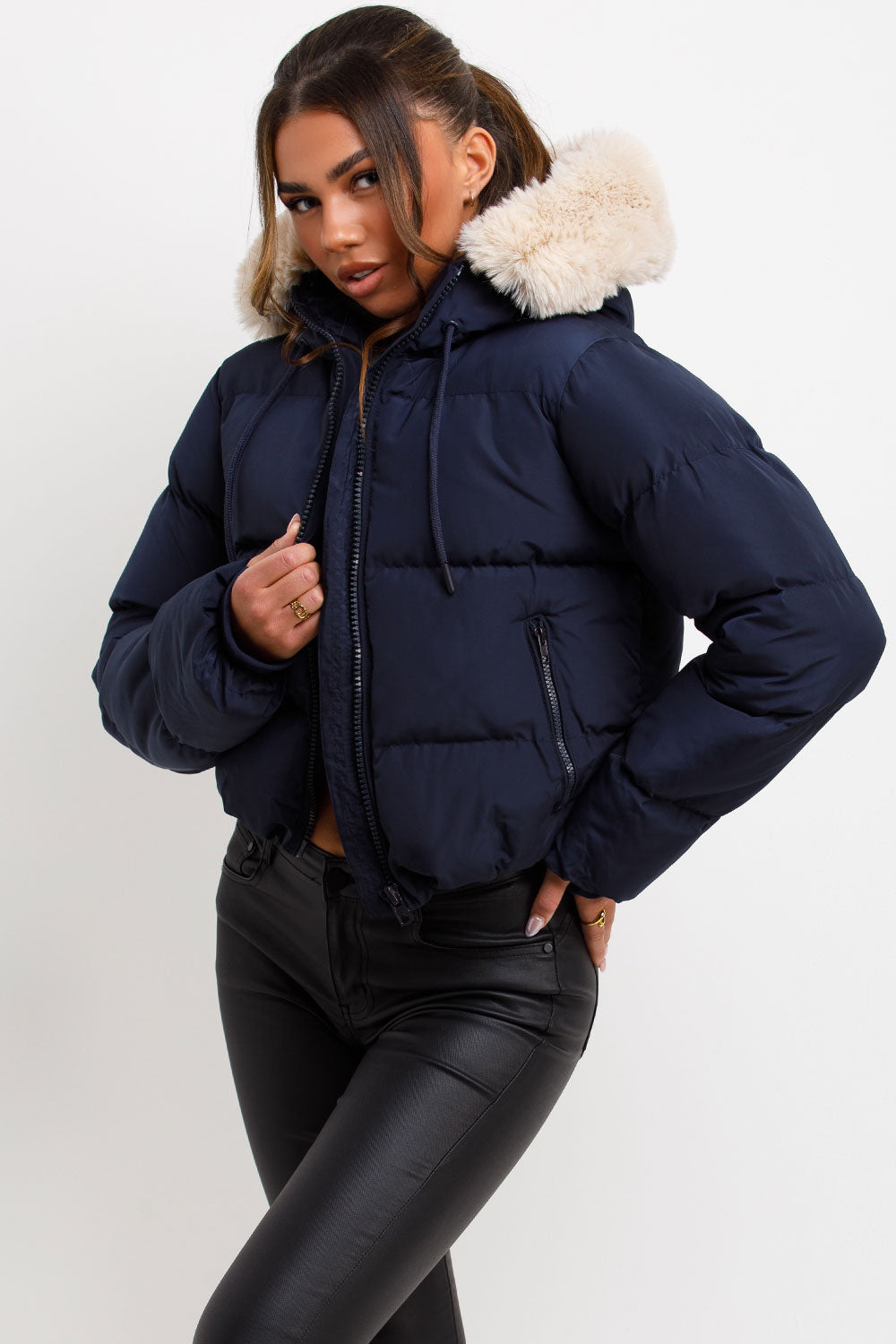 Puffer Jacket with Fur Hood Navy | Xtralitty