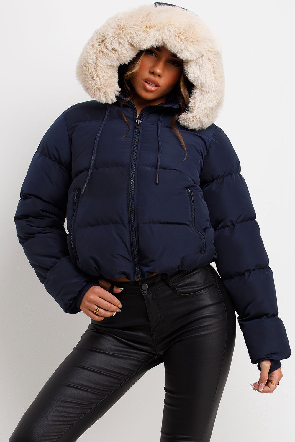 Puffer Jacket with Fur Hood Navy | Xtralitty